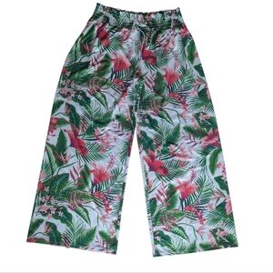 NWT West Loop Floral Tropical High-Waisted Palazzo Wide-Leg Pants XL Gre…